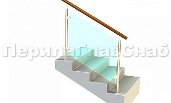 Ограждение с деревянным поручнем с зажимными стеклодержателями и стойками в Воронеже. Готовые проекты ПерилаГлавСнаб