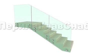 Ограждение для лестницы на несущем стекле с точечным креплением в торец для крыльца в Воронеже. Готовые проекты ПерилаГлавСнаб