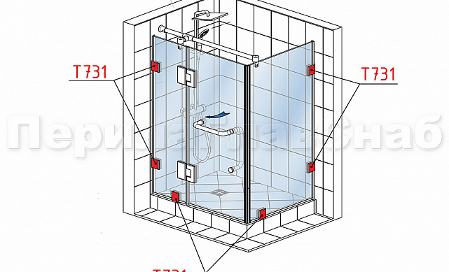 Коннектор для душевой кабины стена-стекло 90° 45х45 мм латунь-хром, полированный t731 PC 2 Коннектор для душевой кабины стена-стекло 90° 45х45 мм латунь-хром, полированный t731 PC 2