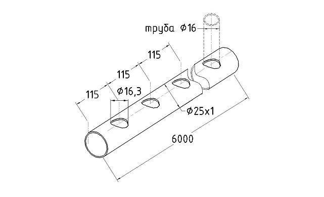 Труба AISI 201 25х1х6000, с перфорацией под  Ø16, 90°, GRIT 600 831-1 2 Труба AISI 201 25х1х6000, с перфорацией под  Ø16, 90°, GRIT 600 831-1 2