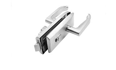 Замок для стеклянной двери с нажимной ручкой и притвором, евроцилиндр односторонний ключ/защелка, с ответной частью на стену, шлифованный t155-2 SSS  купить в Воронеже