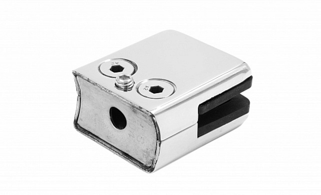 Стеклодержатель штампованный  под стекло 8 мм (4+4 мм), квадратный, под стойку Ø38.1 мм (40х24х48), полированный (AISI 304) k351 Стеклодержатель штампованный  под стекло 8 мм (4+4 мм), квадратный, под стойку Ø38.1 мм (40х24х48), полированный (AISI 304) k351