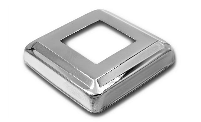 Низ стойки фигурный под трубу 40х40 мм, 82х82х0.8, высота 19 мм, полированный (AISI 304) k030