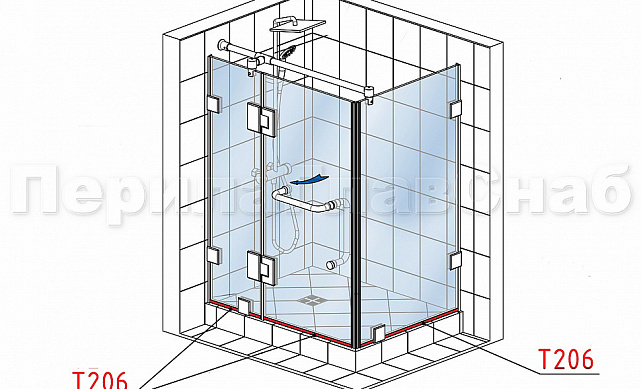 Уплотнитель пластиковый для стекла в душевую кабину 8 мм стена-стекло 2200 мм  t206 2 Уплотнитель пластиковый для стекла в душевую кабину 8 мм стена-стекло 2200 мм  t206 2