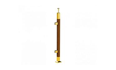 Готовая стойка 40х40х950 мм, деревянная, со вставками из нержавеющей стали 2х100 мм с 2 зажимными стеклодержателями, под золото k740-4-L-G купить в Воронеже