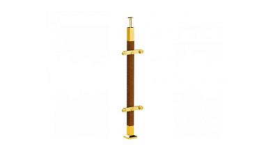 Готовая стойка 40х40х950 мм, деревянная, со вставками из нержавеющей стали 2х100 мм с 2 пластинчатыми стеклодержателями, под золото k740-2-G купить в Воронеже