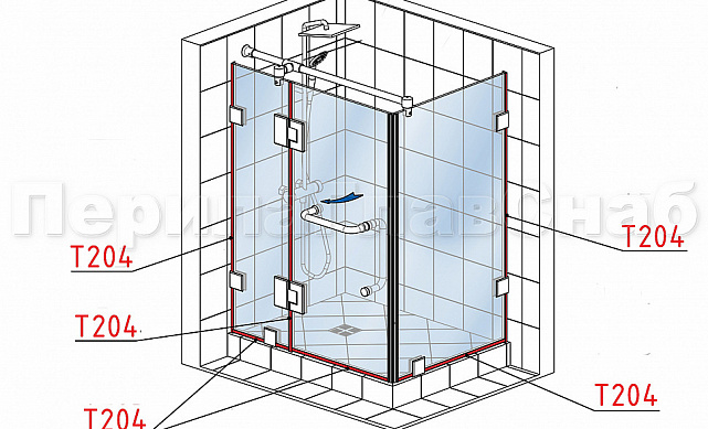 Уплотнитель для стекла в душевую кабину 8 мм, стекло-стекло 2200 мм t204 2