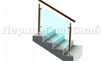 Ограждение с круглым деревянным поручнем с зажимными стеклодержателями и стойками с деревянными вставками в Воронеже. Готовые проекты ПерилаГлавСнаб