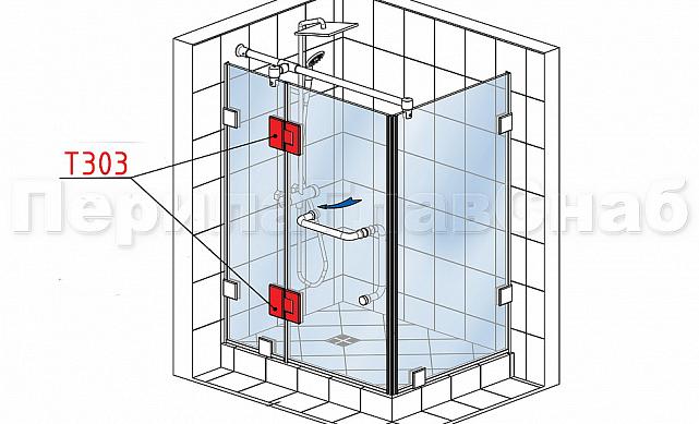 Петля для душевой кабины стекло-стекло 180° 90х55 мм, шлифованная  t303 SSS 2