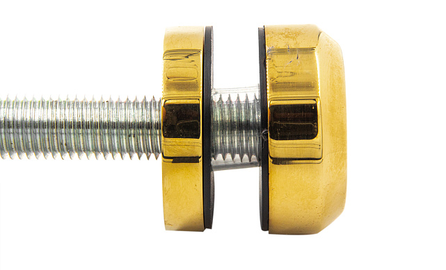 Комплект торцевого крепления несущего стекла, гайка-шайба Ø50х10х18 мм с внутренней резьбой М16, полированный, под золото (AISI 201) Фk277-88 2 Комплект торцевого крепления несущего стекла, гайка-шайба Ø50х10х18 мм с внутренней резьбой М16, полированный, под золото (AISI 201) Фk277-88 2