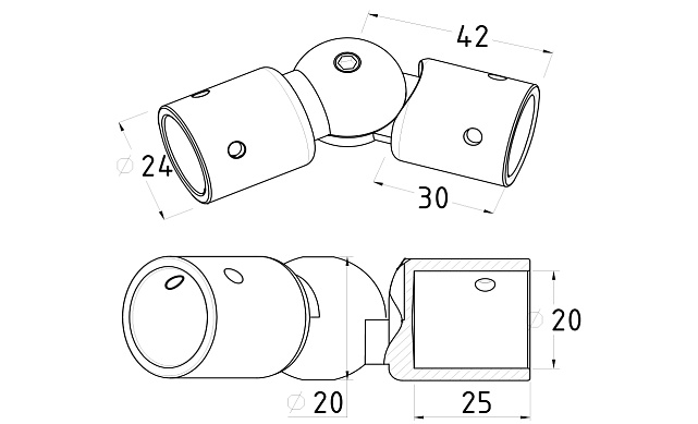 Соединитель труба-труба произвольный угол, нерж. шлифованный t915 SSS 2 Соединитель труба-труба произвольный угол, нерж. шлифованный t915 SSS 2