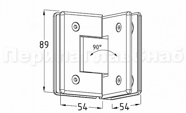 Петля для душевой кабины стекло-стекло 90° 90х55 мм полированный  t304 PSS 3