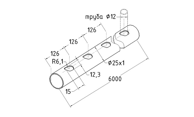 Труба AISI 201 25х1х6000, с перфорацией под  Ø12, 30°, GRIT 600 831-4 Труба AISI 201 25х1х6000, с перфорацией под  Ø12, 30°, GRIT 600 831-4