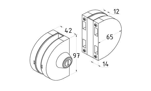 Замок для стеклянной двери с ответной частью на стекло, без вырезов, нержавеющая сталь AISI 201, полированная t109-201 PSS 2 Замок для стеклянной двери с ответной частью на стекло, без вырезов, нержавеющая сталь AISI 201, полированная t109-201 PSS 2