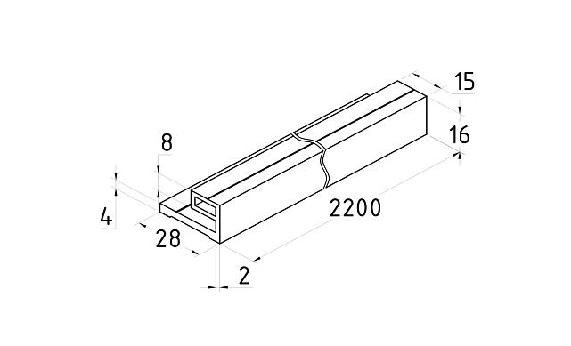 Профиль-упор для душевых, длина 2200 мм, хим полировка t116 AL 2