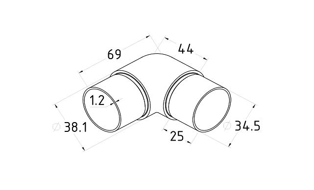 Угольник Ø38.1 мм, полированный, (AISI 304) k255 2