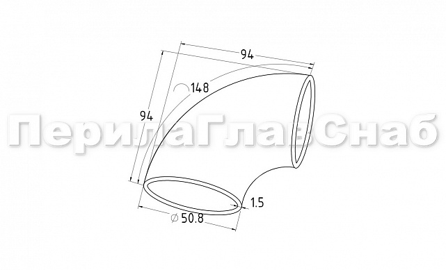 Отвод поручня под сварку для Ø50.8х1.5х145, AISI 201 #400 k021-15 2 Отвод поручня под сварку для Ø50.8х1.5х145, AISI 201 #400 k021-15 2