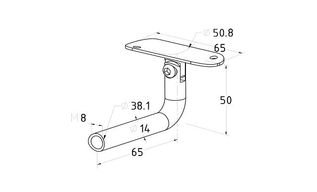 Держатель поручня выносной на стойку, с регулируемым ложементом под трубу Ø50.8 мм, полированный, (AISI 304) k261-4 2