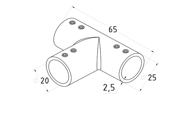 Соединитель-тройник для трубы 19 мм, нержавеющая сталь AISI 304, черная t902 BZn 2 Соединитель-тройник для трубы 19 мм, нержавеющая сталь AISI 304, черная t902 BZn 2