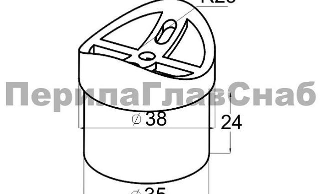 Наконечник седловина прямая 90° на стойку Ø38.1 мм, под поручень Ø50.8 мм, литая, полированная, AISI 304, k044-1 2