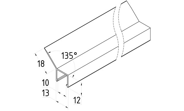Уплотнитель для стекла в душевую кабину 10 мм, 135°, стекло-стекло 2200 мм t223 2