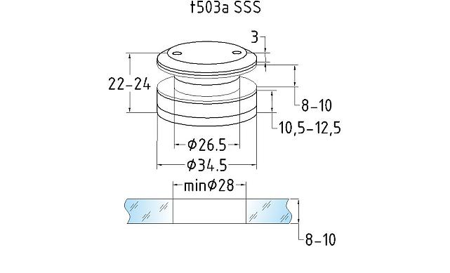 Точечный стеклодержатель 10.5-12.5 мм, регулируемый, без зенковки, для стекла 8-10 мм t503A SSS 2