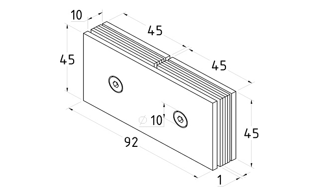 Коннектор для душевой кабины стекло-стекло 180°, 45х45, нерж 304, вырез 64 t724 SSS 3 Коннектор для душевой кабины стекло-стекло 180°, 45х45, нерж 304, вырез 64 t724 SSS 3
