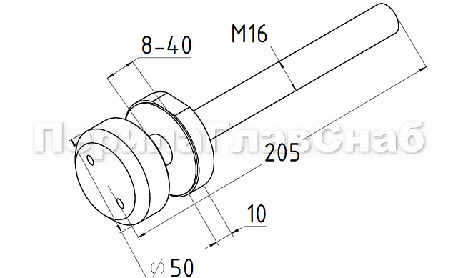 Стеклодержатель Ø50х10х18, шпилька М16х205 мм, для стекла 8-40 мм, AISI (201), с возможностью регулировки выноса до 65 мм, для торцевого крепления стекла, полированный, литой k277-3 4 Стеклодержатель Ø50х10х18, шпилька М16х205 мм, для стекла 8-40 мм, AISI (201), с возможностью регулировки выноса до 65 мм, для торцевого крепления стекла, полированный, литой k277-3 4