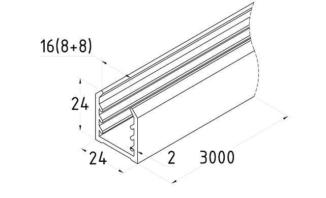 Уплотнитель в поручень с пазом 24х24 для стекла 8+8мм, EPDM (палки по 3м) СЕРЫЙ Фk303-G 3