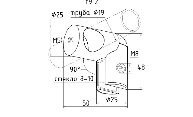 Держатель стекла сквозной боковой, для трубы 19 мм, черный, t912 Bl 3 Держатель стекла сквозной боковой, для трубы 19 мм, черный, t912 Bl 3