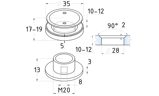 Точечный стеклодержатель 8.5-10.5 мм, регулируемый, под зенковку, для стекла 10-12 мм t502 SSS 2 Точечный стеклодержатель 8.5-10.5 мм, регулируемый, под зенковку, для стекла 10-12 мм t502 SSS 2