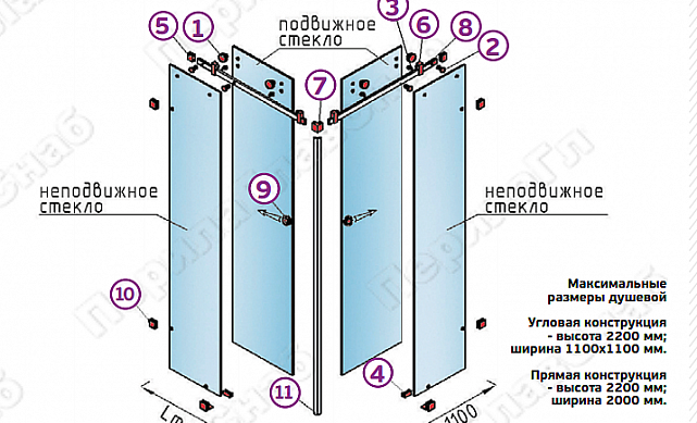 Комплект раздвижной системы для душевой, AISI 304, шлифованный t401 SSS 2 Комплект раздвижной системы для душевой, AISI 304, шлифованный t401 SSS 2