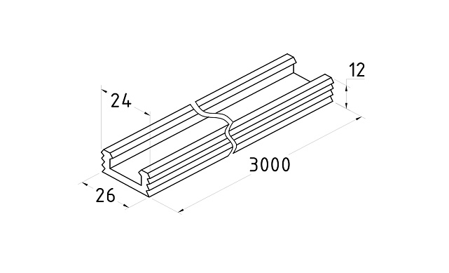 Рассеиватель света для трубы с пазом 24х24, плоский (хлыст 3 метра) k777-3 3 Рассеиватель света для трубы с пазом 24х24, плоский (хлыст 3 метра) k777-3 3