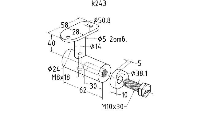 Держатель поручня к стойке Ø38.1 мм, с ложементом для трубы Ø50.8 мм полированный, литой (AISI 304) k243 2