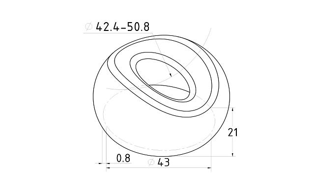 Наконечник штампованный (СПС) прямой 90° на трубу Ø42.4 мм, для поручня Ø50.8 мм, полированный, нержавеющий, AISI 304, k321-2 2