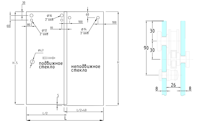  Комплект раздвижной системы для стеклянной душевой, цинк, черный t401 BZn 3