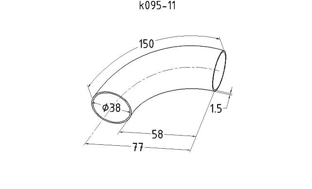 Отвод поручня под сварку Ø38.1х1.5 мм, 155 мм, 400 Grit, полир., AISI 304, k095-11 2