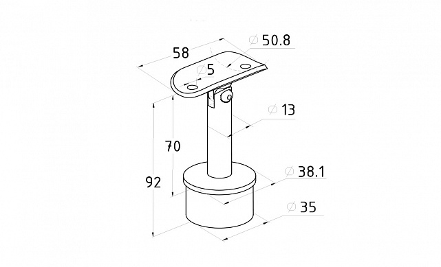 Наконечник палец с регулируемым ложементом под поручень Ø50.8 мм, на стойку Ø38.1х1.5 мм, литой, шлифованный (AISI 304) k006-4 2 Наконечник палец с регулируемым ложементом под поручень Ø50.8 мм, на стойку Ø38.1х1.5 мм, литой, шлифованный (AISI 304) k006-4 2