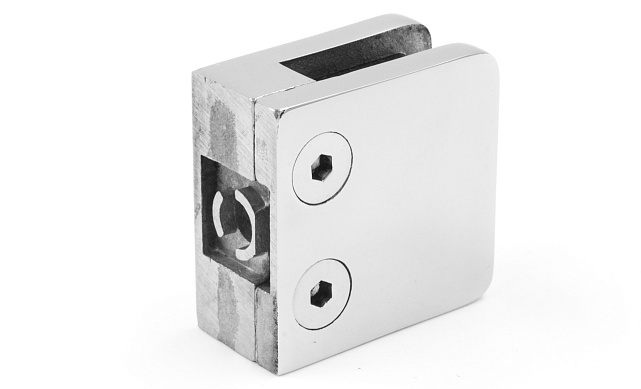 Стеклодержатель литой, под стекло 8 мм. 4+4 мм. на плоскость 42х22,5х42  полированный (AISI 304) k003 7 Стеклодержатель литой, под стекло 8 мм. 4+4 мм. на плоскость 42х22,5х42  полированный (AISI 304) k003 7