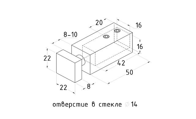 Соединитель труба-стекло сквозной, для 15х15, полированный t801 PSS 3