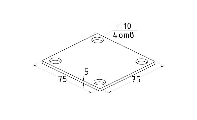 Фланец стойки 75х75х5 (4.3), AISI 304 #200, 4 отв. М10 (аналог Ф-0115) k115-5 3