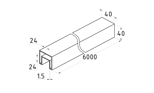 Труба 40х40 мм, с пазом 24х24, полированная 600Grit, AISI 304 k856 2 Труба 40х40 мм, с пазом 24х24, полированная 600Grit, AISI 304 k856 2