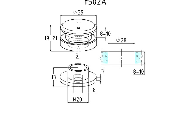 Точечный стеклодержатель 8.5-10.5 мм, регулируемый, без зенковки, для стекла 8-10 мм t502A SSS 2 Точечный стеклодержатель 8.5-10.5 мм, регулируемый, без зенковки, для стекла 8-10 мм t502A SSS 2