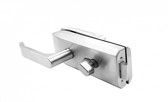 Замок для стеклянной двери с нажимной ручкой без притвора, евроцилиндр односторонний ключ/защелка, в комплекте ответная часть на стекло t155 SSS  5 Замок для стеклянной двери с нажимной ручкой без притвора, евроцилиндр односторонний ключ/защелка, в комплекте ответная часть на стекло t155 SSS  5