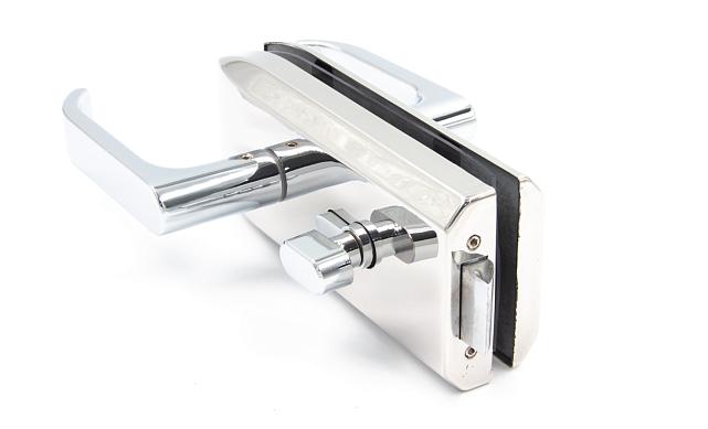 Замок для стеклянной двери с нажимной ручкой, евроцилиндр односторонний ключ/защелка, с ответной частью на стекло, полированный t155 PSS 6