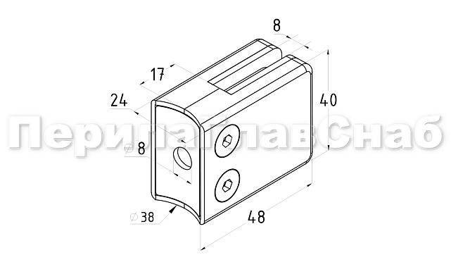 Стеклодержатель штампованный  под стекло 8 мм (4+4 мм), квадратный, под стойку Ø38.1 мм (40х24х48), полированный (AISI 304) k351 2