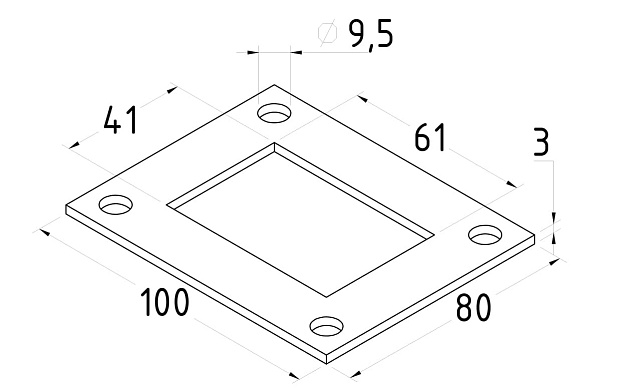 Фланец прямоугольный нержавеющий 100х80 (под трубу 40x60) Ф-0533 3 Фланец прямоугольный нержавеющий 100х80 (под трубу 40x60) Ф-0533 3