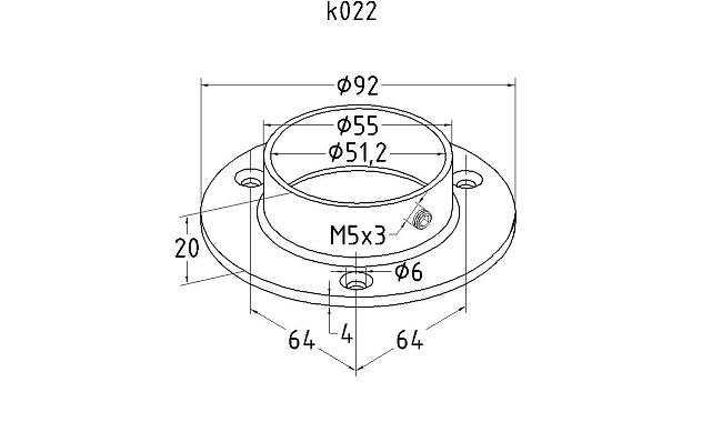 Фланец для трубы Ø50.8 мм, литой, полированный под 3 самореза 4.8 мм (AISI 304) k022 2