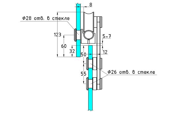 Комплект раздвижной системы для стеклянных дверей, AISI 304, полированный t405 2