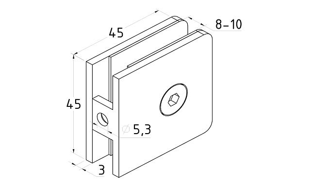 Коннектор для душевой кабины стена-стекло, 45х45, AISI 304 полировка, вырез 61 t720 PSS 2